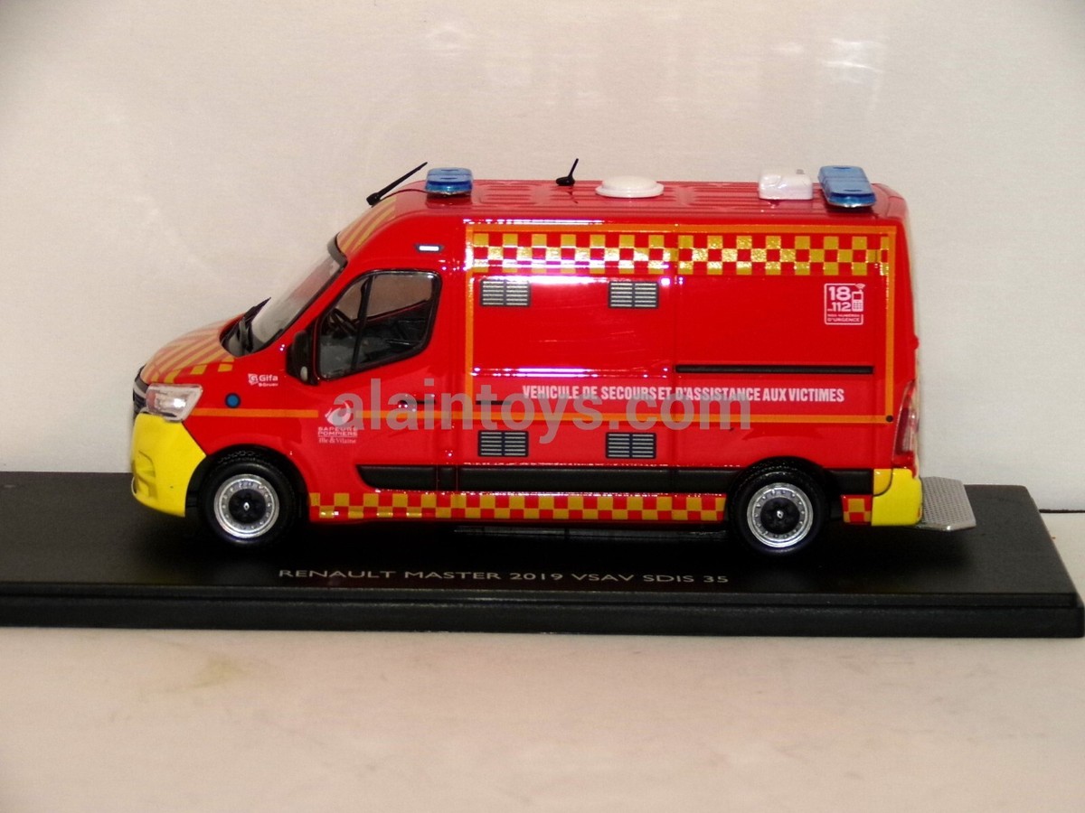 1:43 ALERTE Renault Master Van Vsav Sdis 25 Vehicule De Secours Et D Assistance Aux Victimes Sapeurs Pompier 2019 Red White Yellow Alerte0115.2.5.355.gp.98802