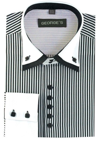 CAMISA DE MODA HOMBRE 60% ALGODÓN 40% POLIETILENO RAYAS DOS TONOS PUÑO FRANCÉS AH 606 - Imagen 6 de 10