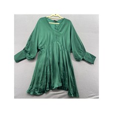 Sofia Dress Womens 0 Made in Italy Emerald Green Satin V-Neck Dolman Sleeve NWT