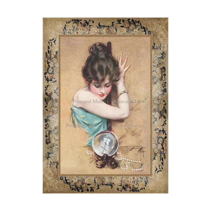 Lady With A Crystal Ball By Harrison Fisher Cotton Fabric Block Sewing Applique
