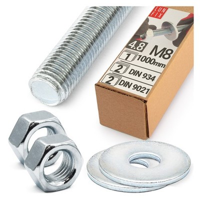 Gewindestangen Set M8 x 1000 mm mit Muttern Unterlegscheiben DIN 976 4.8 verzink