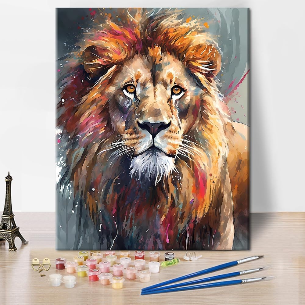 TISHIRON Paint by Numbers Kit for Adults - Lion DIY Adult Paint by Number Kits