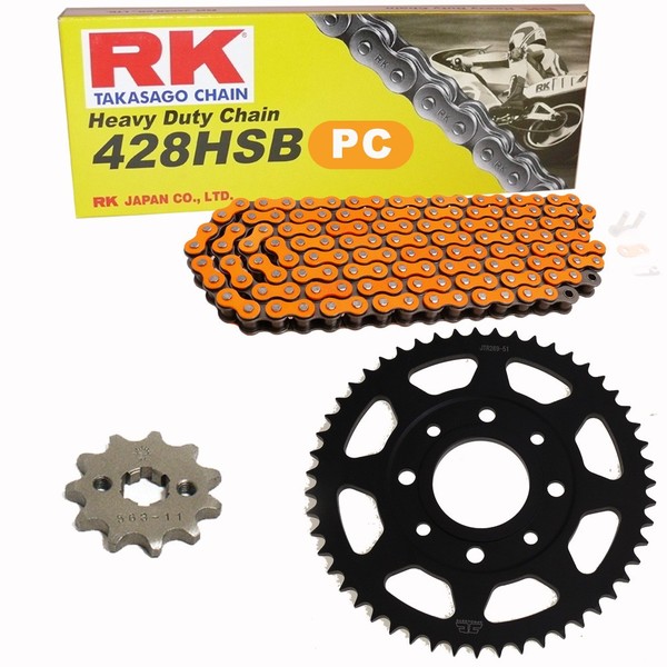 Kettensatz Honda CG 125 99-01 Kette RK PC 428 SB 112 Offen Orange 15/36-image