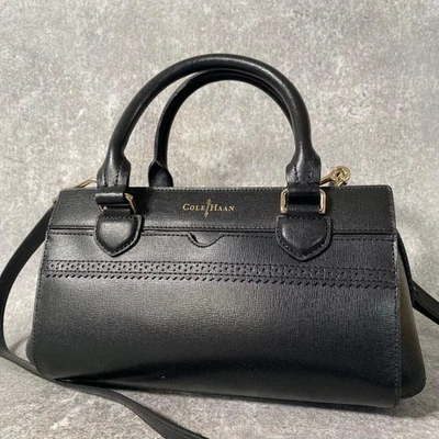 Mini sac Boston en cuir noir Cole Haan sac à main bandoulière 2 voies matérie... - Photo 1/4