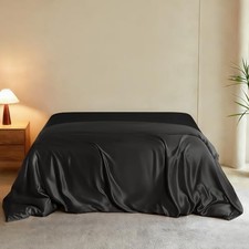Luxury Queen Silk Duvet Cover, Extra Soft, Breathable Queen 87" x 91" Black