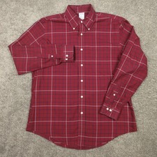 Brooks Brothers Shirt Mens Large Red Plaid Regent Twill Non Iron Button Up