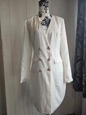 Missguided Tall Blazer Dress Size 10 White Double Breasted Long Sleeve Pockets