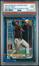 2024 BOWMAN MEGA BOX CHROME PROSPECTS BLUE REFRACTOR LEO DE VRIES 128/150 PSA 9
