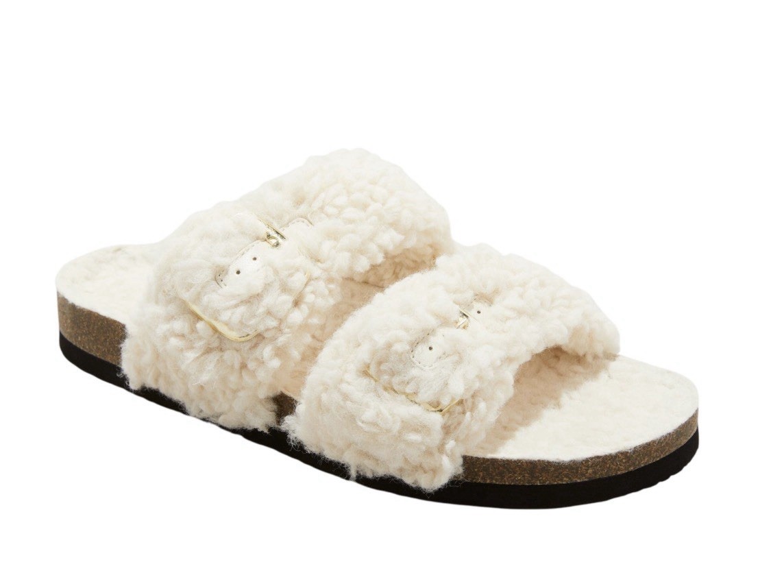 Auden Womens Jane Two Band Buckle Slide Slippers Cream Off White 8M