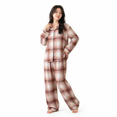 Victoria's Secret Pajama Set Women S Plaid Pink Brown Button Sleepwear