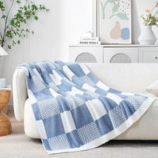 Snuggle Sac Checkered Blanket, Blue Throw Blanket