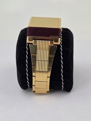 Bulova Computron Gold Tone Red LED Digital Drivers Watch 97C110 Working