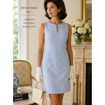 Etcetera Deck Blue Sleeveless Sheath Dress Keyhole Neck Size 6 NWT 215548