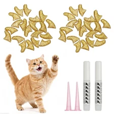 Cat Nail Caps, Cat Claw Covers with Adhesive Glue (40 Pcs, L, Crystal Gold)