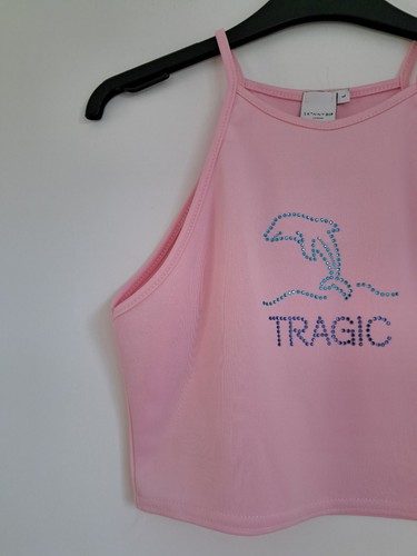 SkinnyDip Tragic Crop Top Size L Vest T-Shirt Pink Diamante Dolphin BNWT - Picture 10 of 14