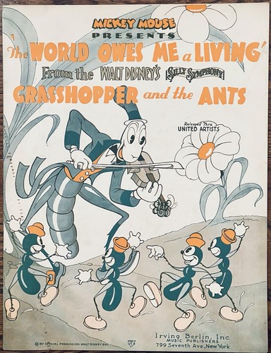 early DISNEY ANIMATION sheet music GRASSHOPPER AND THE ANTS from SILLY SYMPHONY