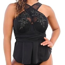 Swim365 Plus Size 20 Black Tankini Top NWT Floral Mesh Underwire Swim Top Only