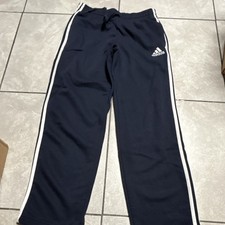 adidas Men's Black Track Pants M Regular Polyester 3-Stripes Drawstring