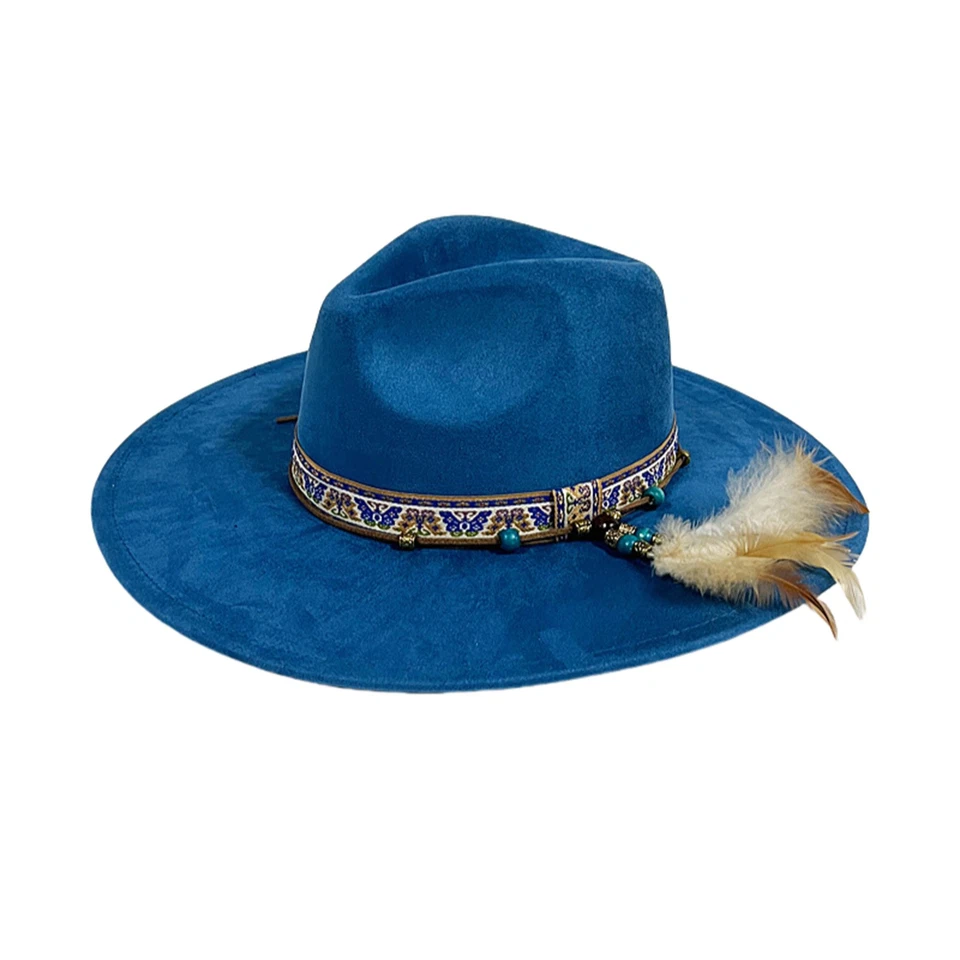 Hombres Mujeres Estilo Étnico Fieltro Sombrero Jazz Clásico Ranchero Sombrero Ala Ancha Foto 4 de 4