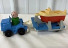 Vintage Fisher-Price Little People Tractor Trailer Pulling Boat with 1 Figure