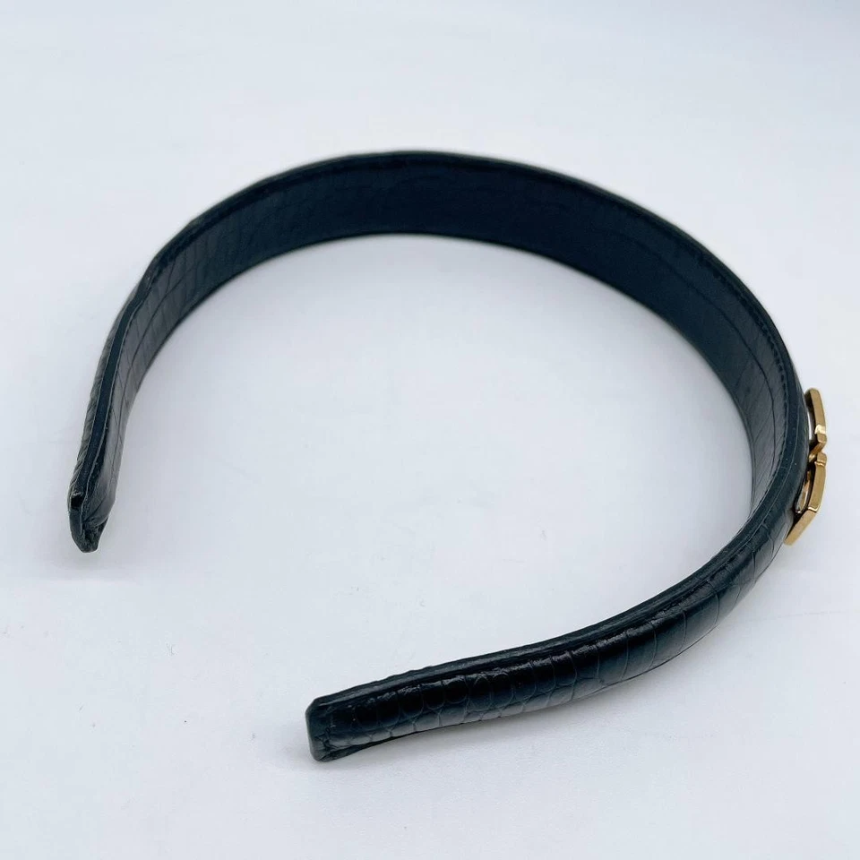 Auténtica diadema Salvatore Ferragamo cocodrilo en relieve cuero marrón mujer cabello Foto 2 de 4