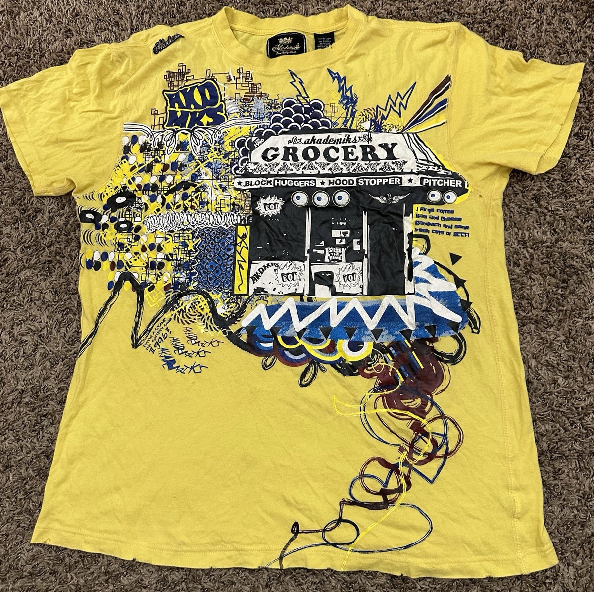 Vintage Y2K Akademiks Shirt Mens Yellow Hip Hop Size Bodega