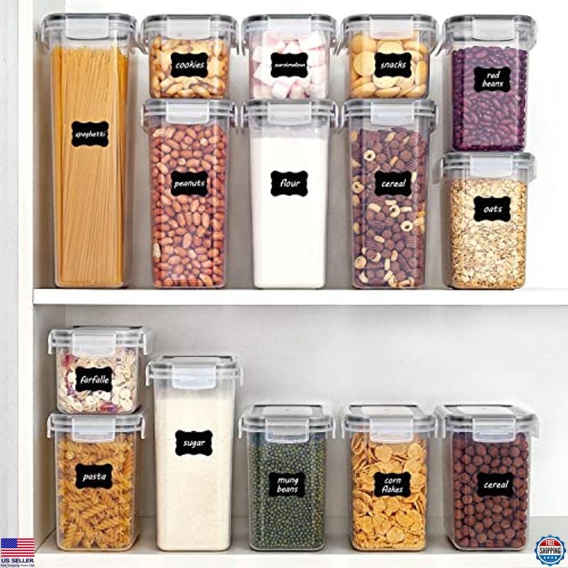 Airtight Food Storage Containers 24 pcs BPA Free Canisters with Labels, Black