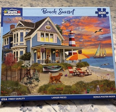 White Mountain Puzzle ''Beach Sunset'' 1000 Piece 2022 20x30 COMPLETE - Poster