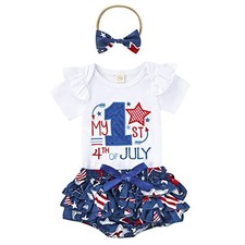 My First 4th of July Outfit Baby Girl Letter Romper 9-12 Months Star
