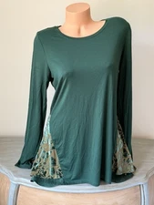 LOGO By Lori Goldstein Velvet Burnout Tunic Top Women Sz M Boho Lagenlook Green