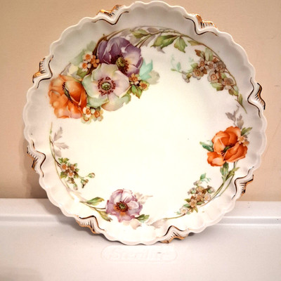 Antique MZ Austria Porcelain Floral Bowl Plate Altrohlau Moritz Zdekauer Gold