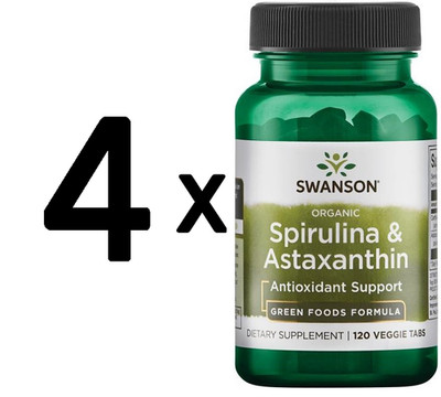 4 x Swanson Spirulina & Astaxanthin, Organic - 120 veggie tabs (187,46 EUR/kg)