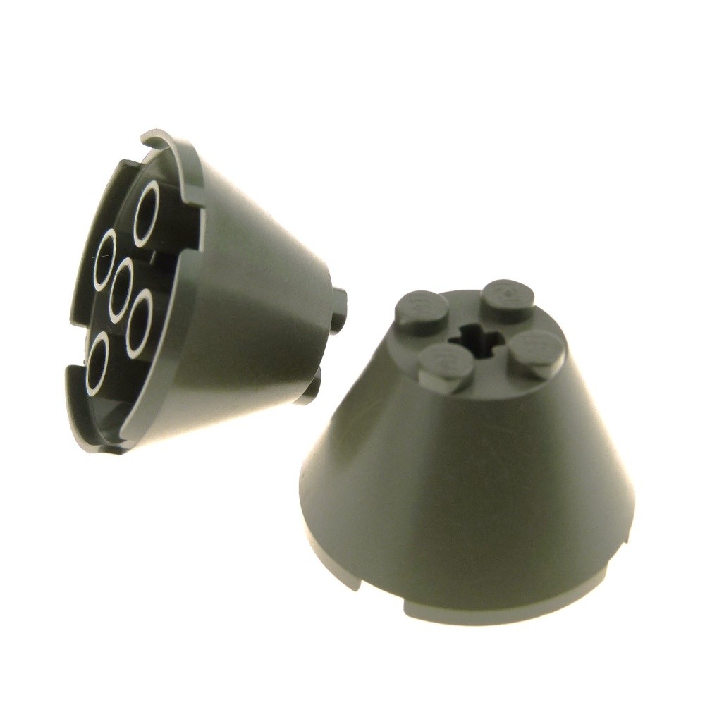 2x Lego Cone Brick 4x4x2 Old-Dark Gray with Axle Hole Cylinder Star Wars 3943b