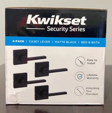4-Pack Kwikset Casey Hallway Passage Bed/Bath Door Handle Lever Reversible Black
