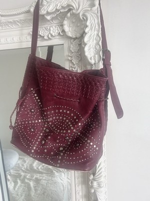 Vintage 90s Whistles Leather Studded Bag Burgundy Color with Braided Details