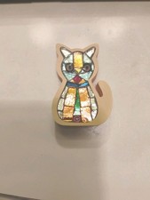 Estatuilla de gato Spazio Teti Mosacio Italia vidrio/madera. 2,5 pulgadas de alto