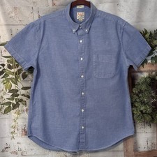 J. Crew Broken-In Oxford Shirt Mens L Slim Fit Blue Short Sleeve Organic Cotton