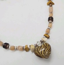 Boho Brown Pendant Necklace Colorful Natural Stone Beads 17 In Chunky Women Gift