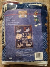 1997 Vintage Looney Tunes Blues Triple Layer Jacquard Woven Throw 46"W x 60"L