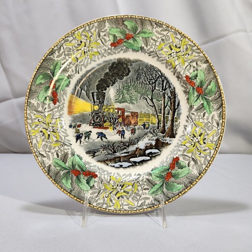 Adams Currier and Ives Winter Scenes American Railroad Snowbound Dinner Plate - Picture 1 of 5