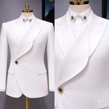 Formal Men Suit Jacket Peak Lapel Performance Wedding Party Asymmetrical Design
