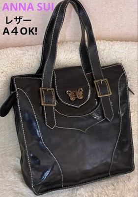 Anna Sui All Leather Tote Bag Shoulder Black Y2K 14Y+ JAPAN