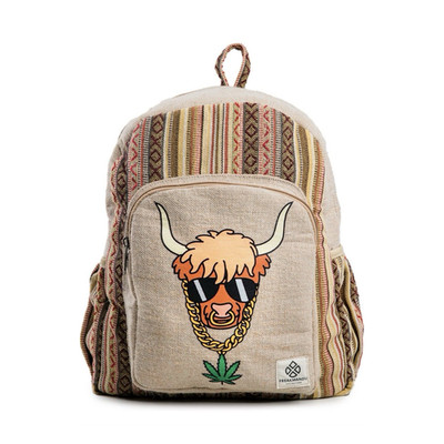 Organic Hemp Backpack Bag - Eco Friendly Hippie Yak Design Durable Functional 