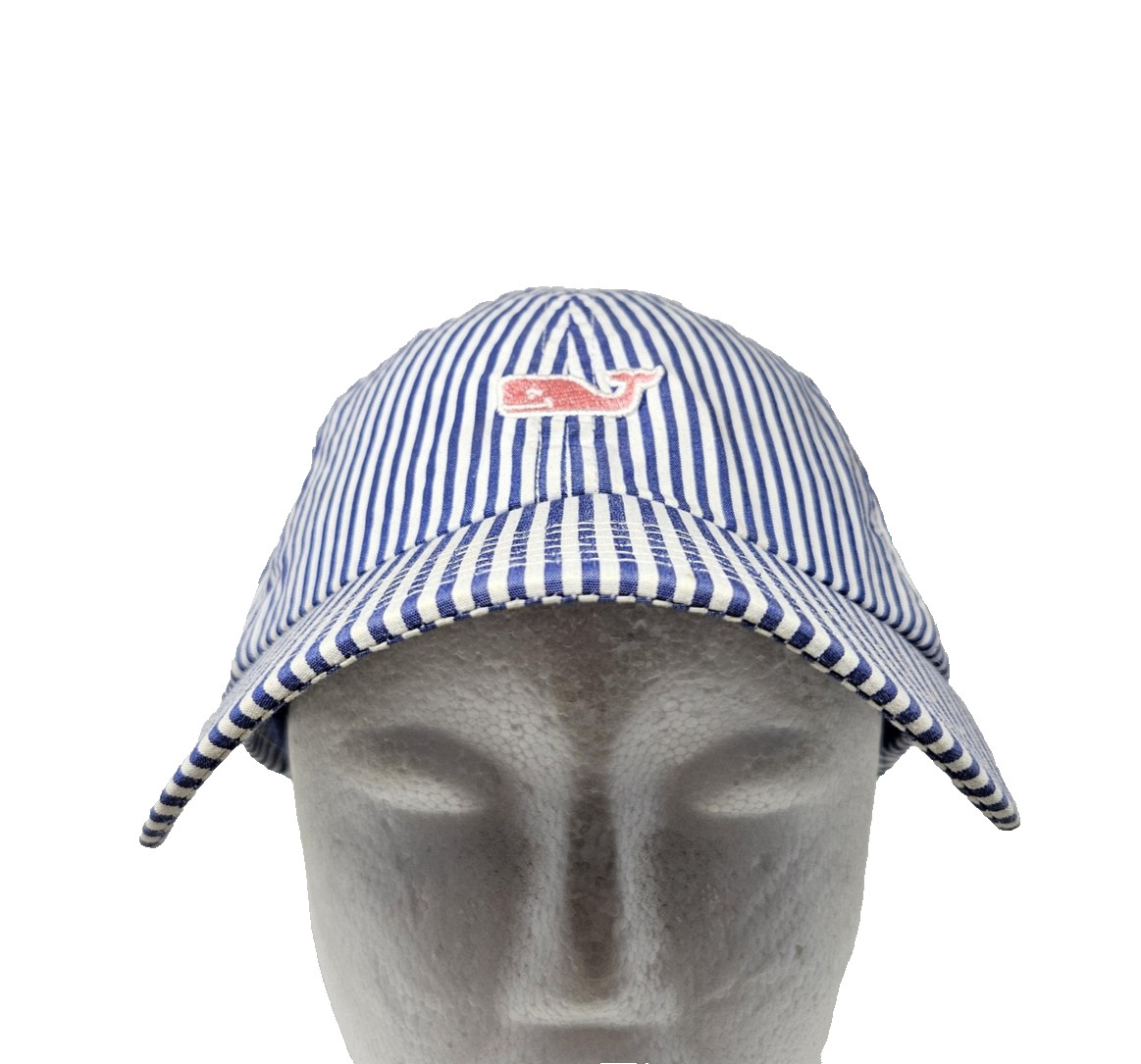 Vineyard Vines Hat Cap Strap Back Mens Blue White Stripe Whale Logo Seersucker