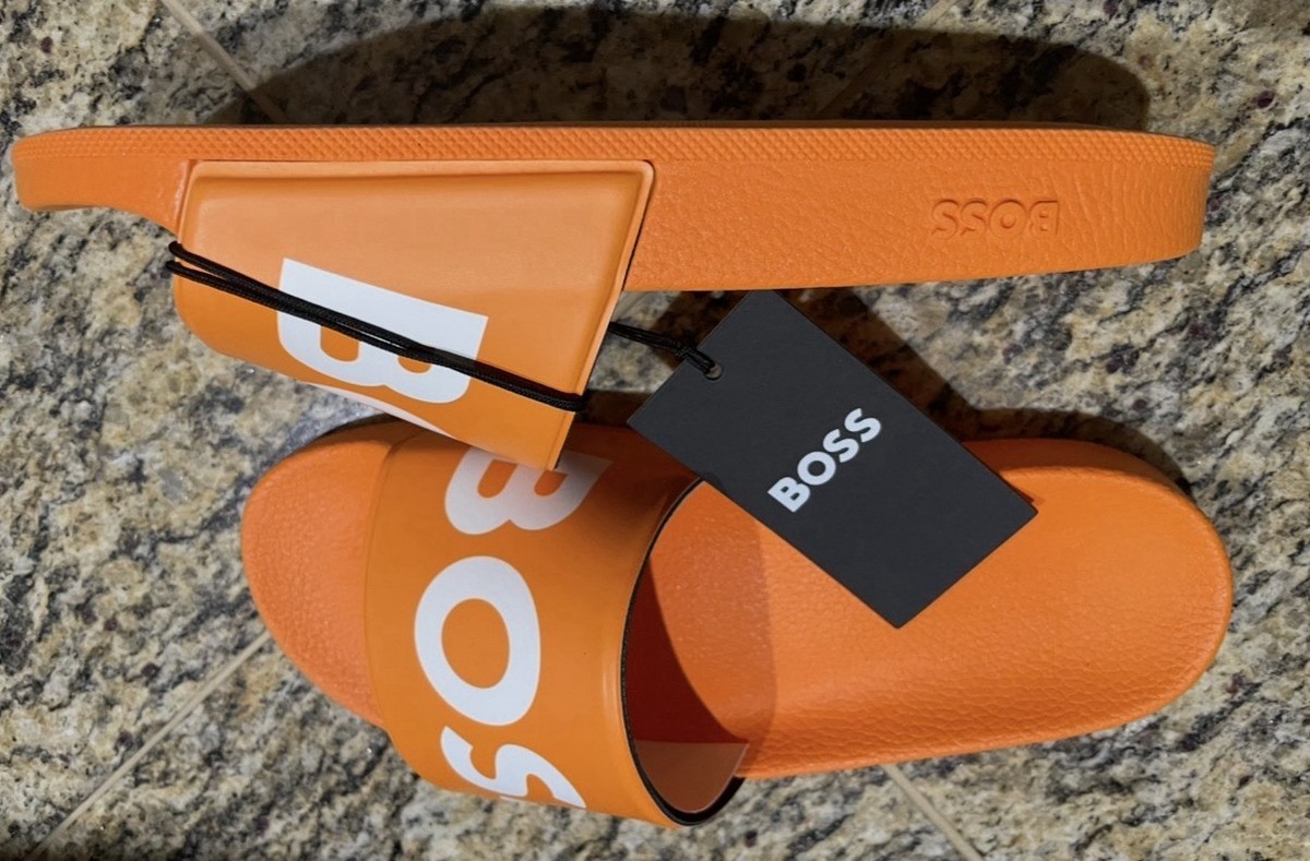 HUGO BOSS Sean Slide Men's Slides Sandals Shoes Orange AUTHENTIC