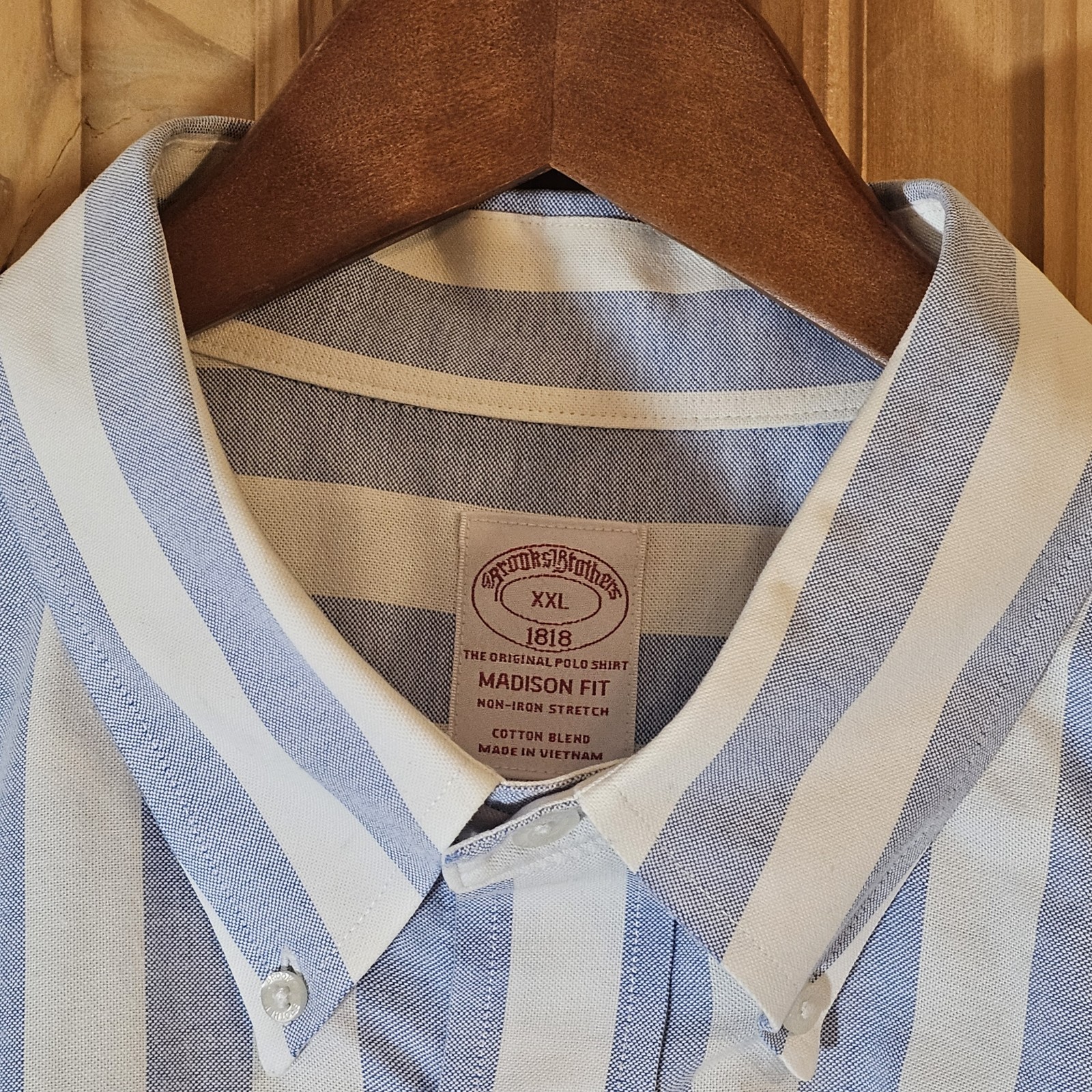 Brooks Brothers Mens XX Short Sleeve Madison 1818 Oxford Big Stripe Friday Shirt thumbnail 7
