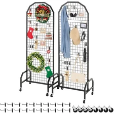 VEVOR 2 Pack Grid Wall Panel 1.9 x 5.4 ft Wire Display Rack with Wheels & Hooks
