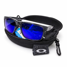 Oakley Holbrook Polarized Sunglasses Clear Smoke Frame Deep Blue Lenns