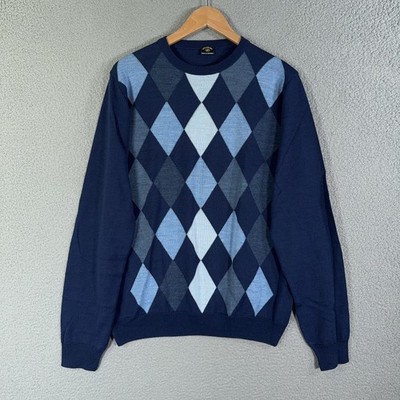 Solemare Maus & Hoffman Sweater Men Large slim Blue Argyle Wool blend Made Italy
