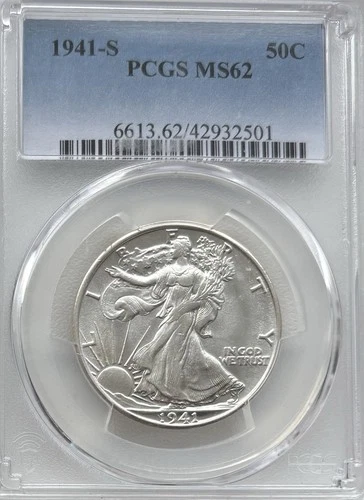 1941-S Walking Liberty Half Dollar 50C PCGS MS-62 Key Date BU Silver Coin #571